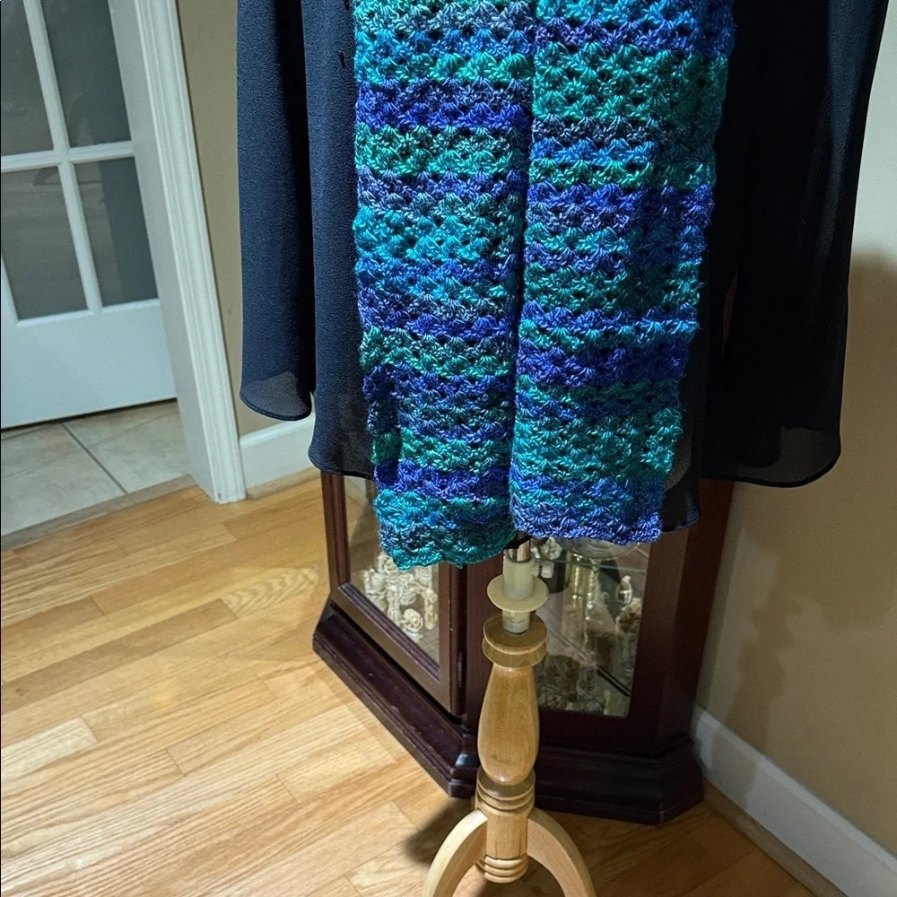 Vibrant Blue and Green Knit Scarf for Men